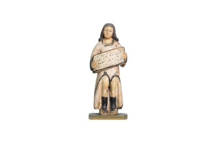 Painted Folk Art Figure Holding Inscribed Tablet