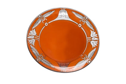 Decorative Orange Plate with Sphinx Motifs