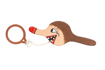 Folk Art Painted Paddle Toy with Ring