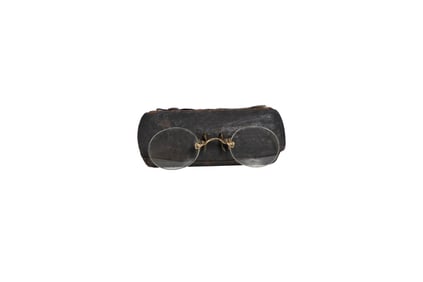 Pair of Antique Eyeglasses with Wooden Case