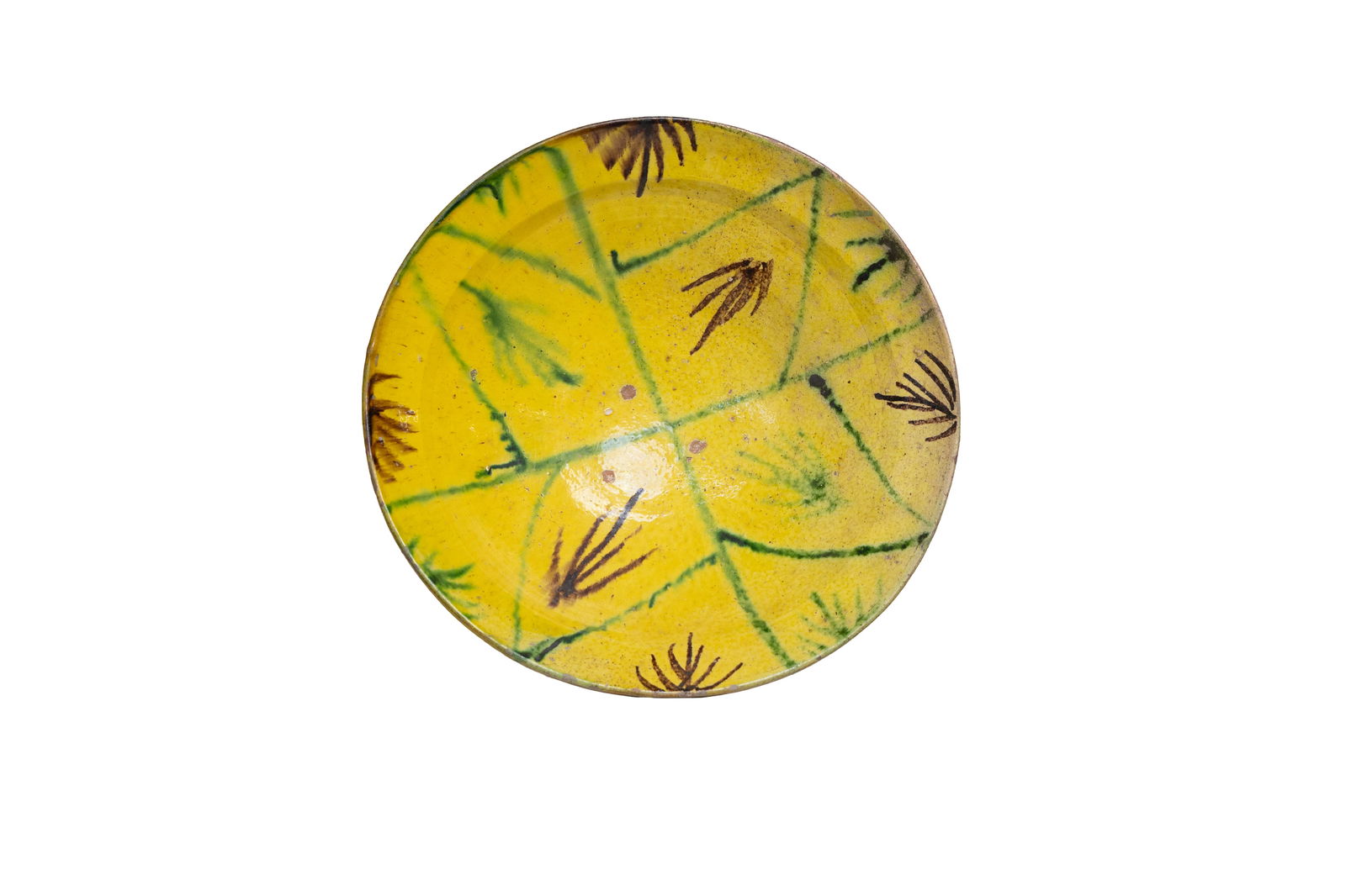 Yellow Slipware Plate with Green & Brown Decoration (1 of 6)