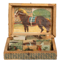 Antique Paper on Wood Horse Puzzle Box