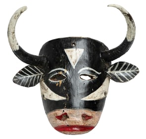 Black and White Carved Bull Mask
