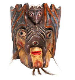 Large Carved Bearded Mask with Red Accents