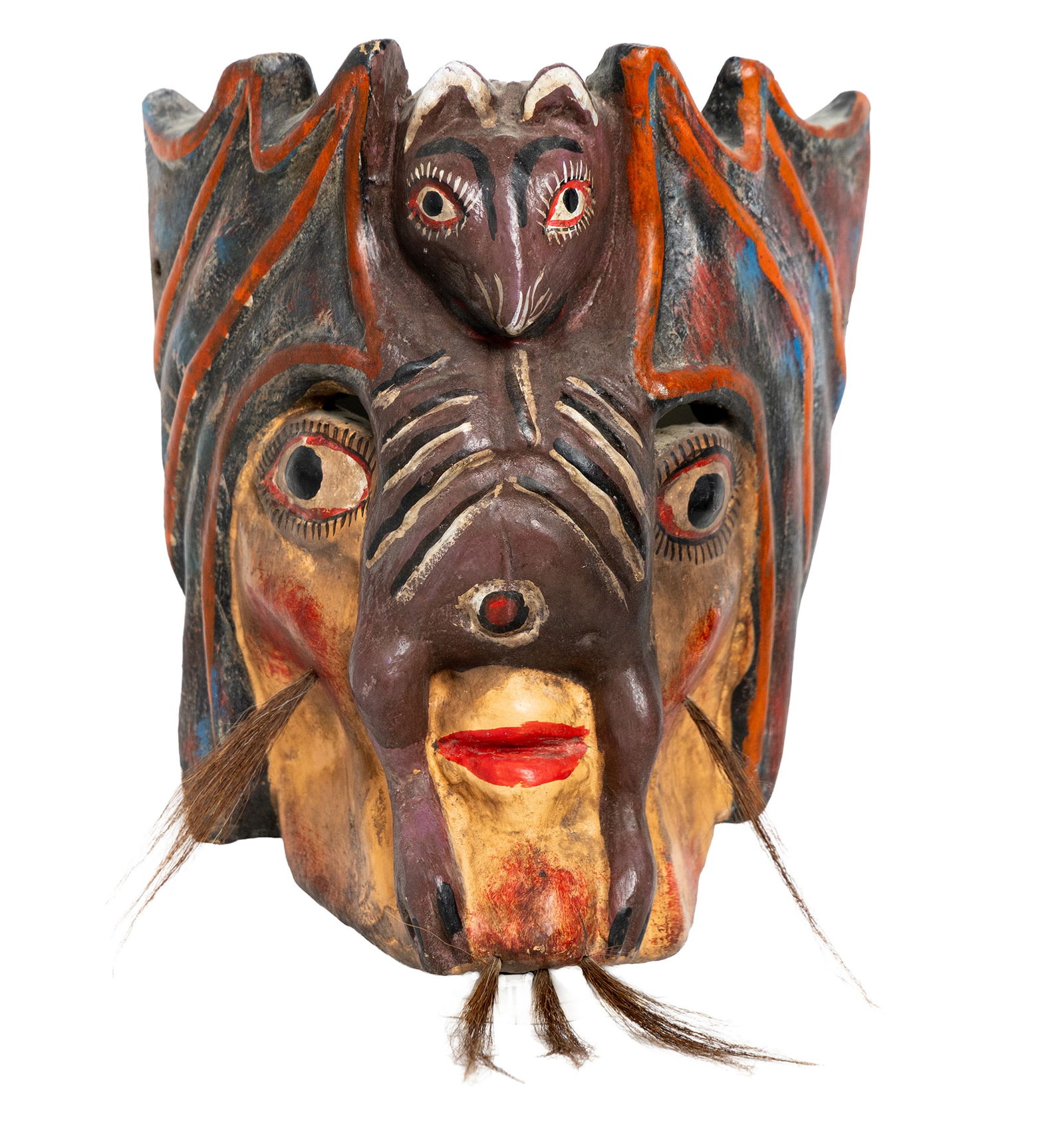 Large Carved Bearded Mask with Red Accents (1 of 4)