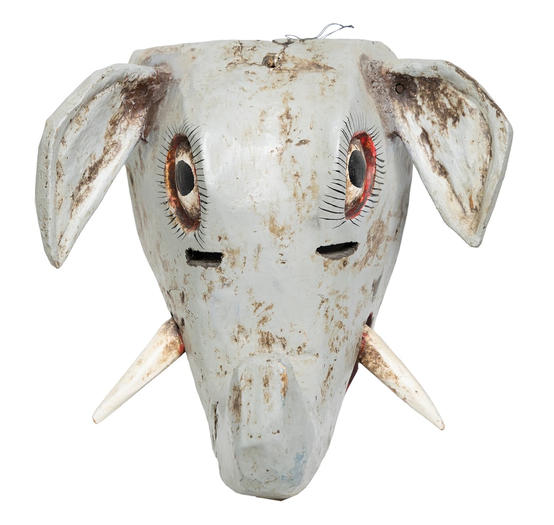 Painted Wooden Elephant Mask with Tusks (1 of 7)