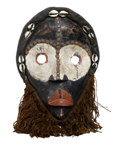 Tribal-Style Mask with Cowrie Shells and Fiber Beard