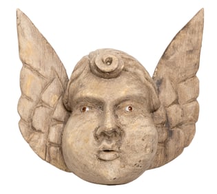 Carved Winged Cherub Mask