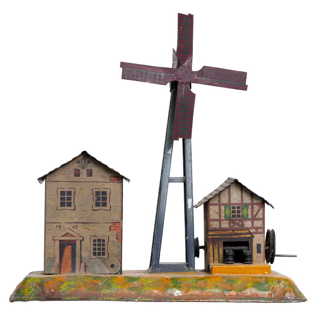 German Tin Windmill Village Toy Accessory – Wind-Up Platform Model Train N Gauge HO Gauge O Gauge (1 of 7)