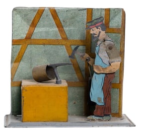 German Tin Blacksmith Shop Toy – Hammering Figure with Anvil