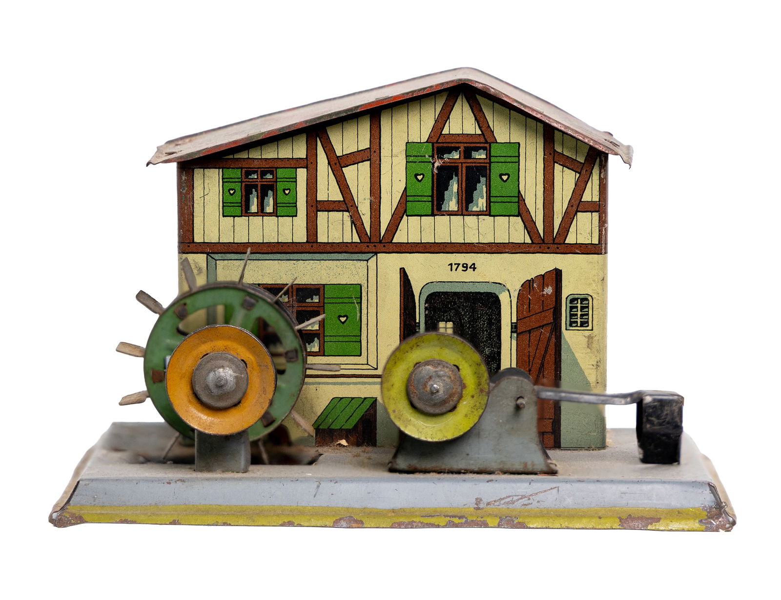 German Tin Waterwheel House Toy – 1794 Mill Building Model Train N Gauge HO Gauge O Gauge G Gauge (1 of 4)