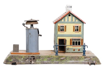 German Tin House with Pump & Bell – Early Train Layout Accessory