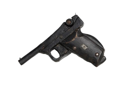Vintage Handmade Wooden Toy Pistol – Folk Art Black Painted Gun