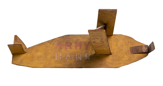 Folk Art “Army Hawk” Handcrafted Wooden Airplane Model