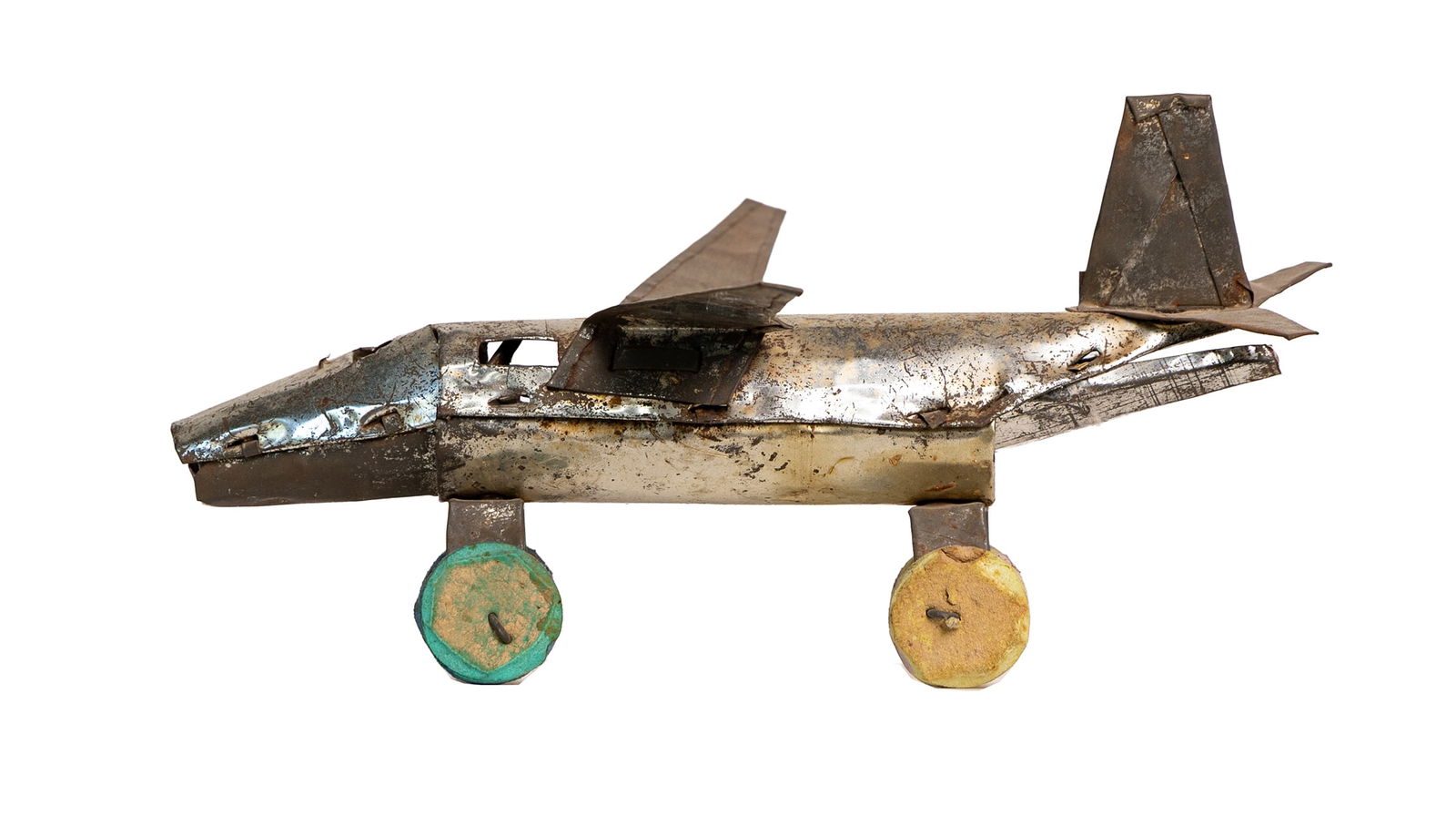 Handmade Tin Folk Art Jet Plane with Painted Wheels (1 of 5)