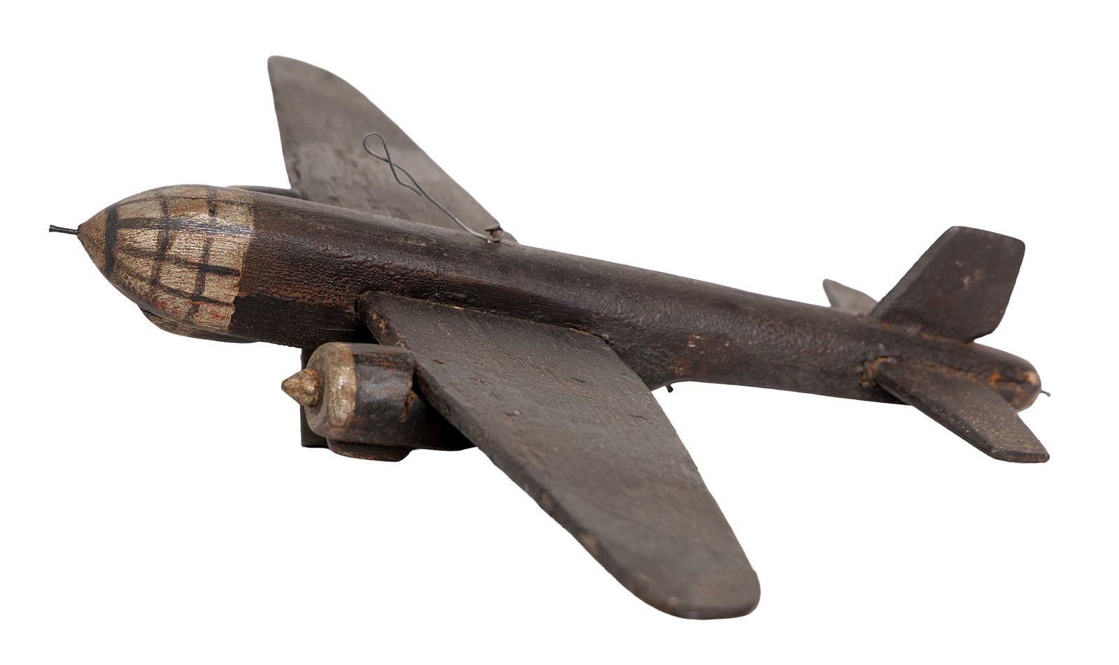 Folk Art Hand-Carved Wooden Airplane Model – Mid 20th C. Primitive WW2 Aviation Toy (1 of 5)