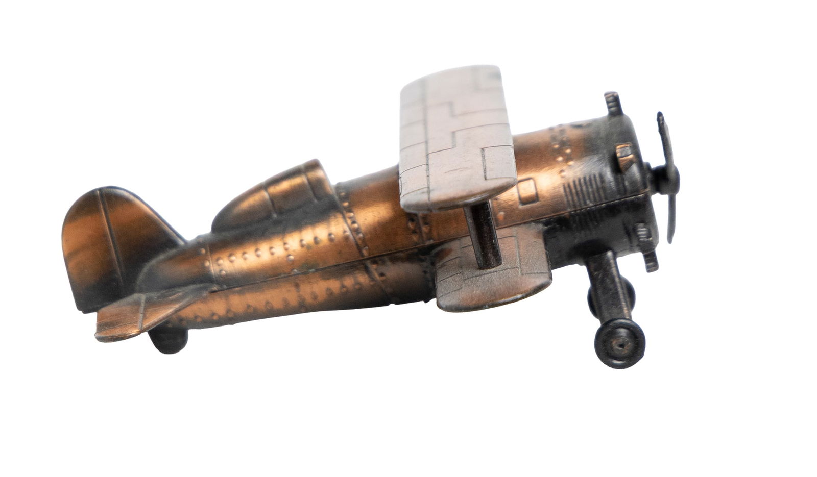Small Metal Biplane Toy Model with Copper-Tone Finish (1 of 7)