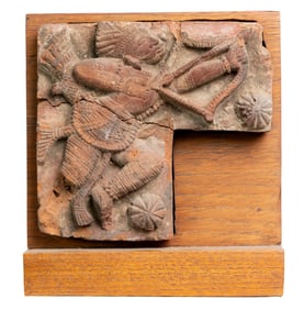 Antique Carved Terracotta Warrior Fragment Mounted on Wood