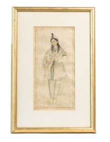 Framed Mughal-Style Miniature Painting of a Courtly Figure