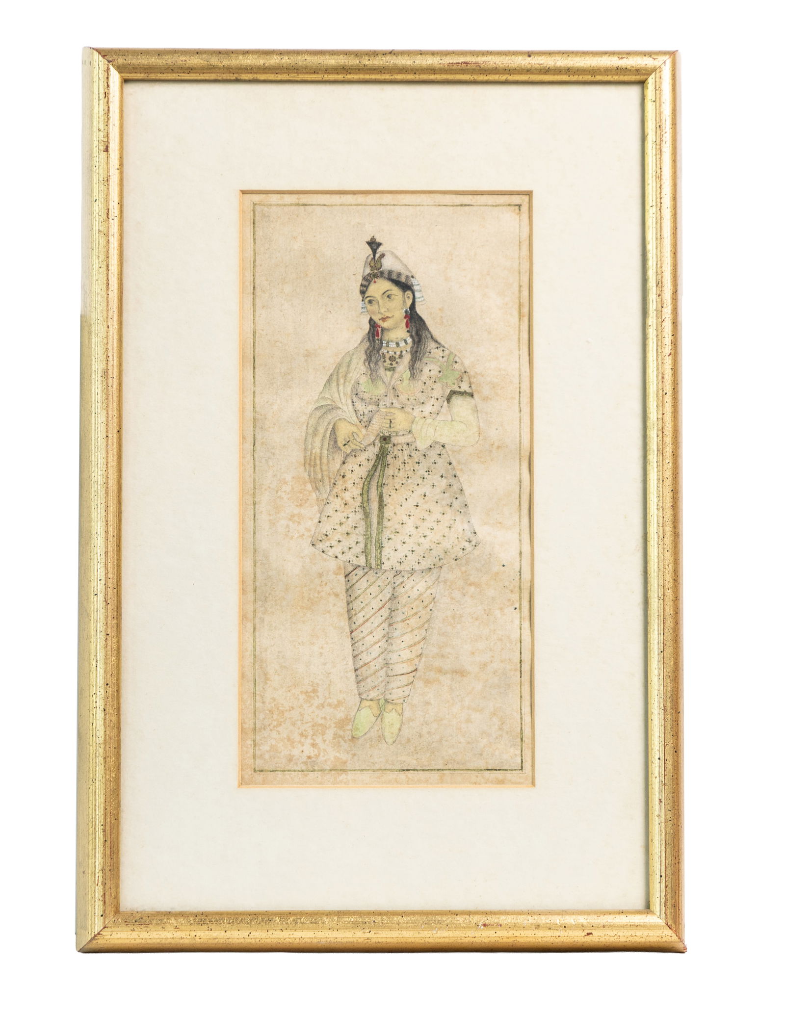 Framed Mughal-Style Miniature Painting of a Courtly Figure (1 of 4)