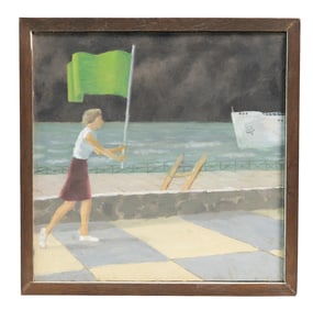 Green Flag by the Seaside Painting