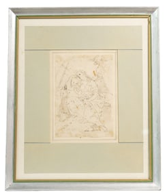 Antique Framed Religious Line Drawing of Mary Magdalene in the Wilderness, Old Master Drawing