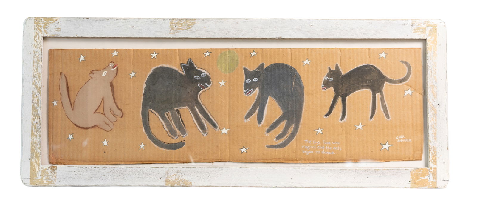 Cher Shaffer “The Dog’s Tune” Folk Art Cats Dancing Under a Starry Night, Painted on (1 of 5)