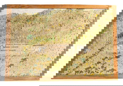 Rustic Outsider Landscape of Weathered Hilltop Cabins and Dense Woodland