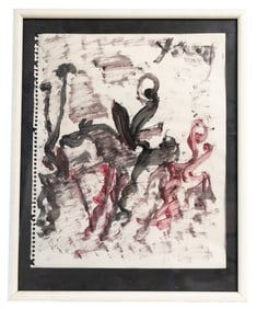 Purvis Young (1943 - 2010) Expressive Abstract Figure on Horseback in Black and Red Brushstrokes