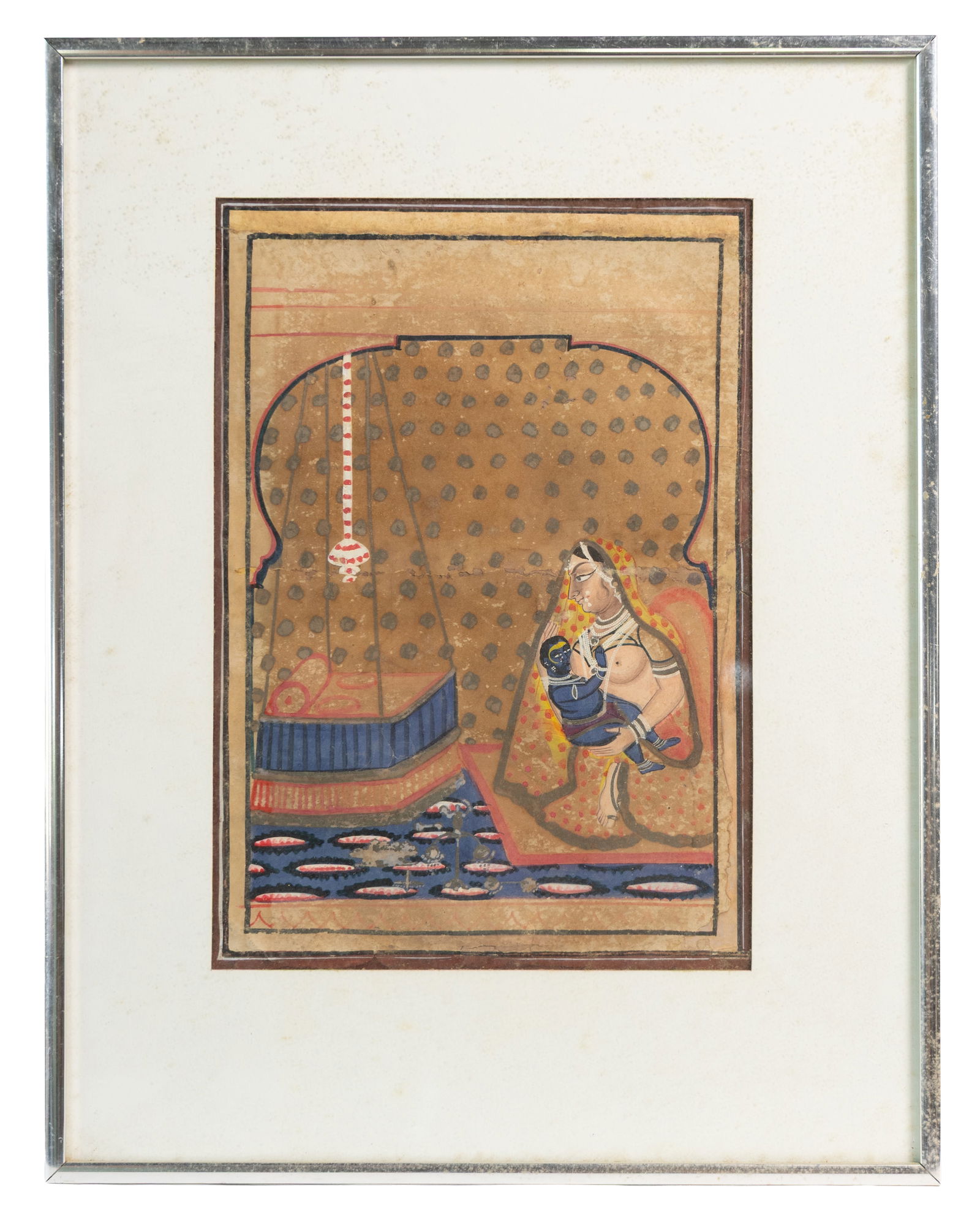 Antique Indian Miniature Painting of Mother and Child in Palace Interior (1 of 3)