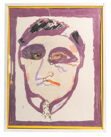 Expressive Purple Portrait with Collaged Eyes by Outsider Artist R.A. Cornell