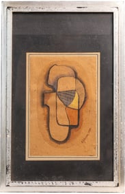 Abstract Geometric Head Study by E. Johnson, 1944 Vintage American School Modernist Painting