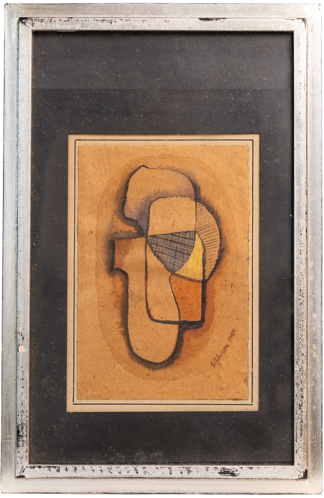 Abstract Geometric Head Study by E. Johnson, 1944 Vintage American School Modernist Painting (1 of 6)
