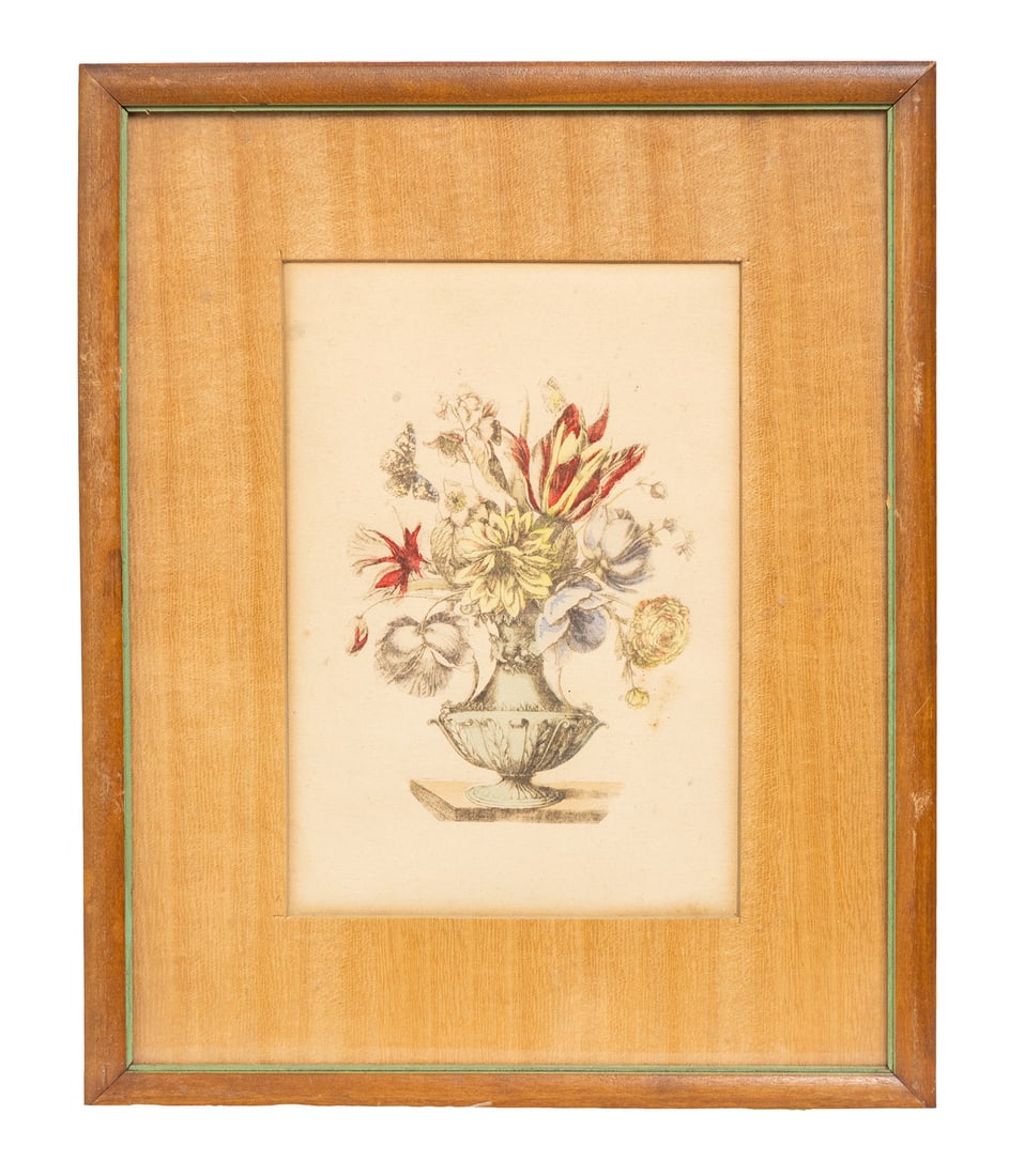 Delicate Vintage Floral Still Life Etching of Bouquet in Urn, Early 20th Century Print (1 of 3)