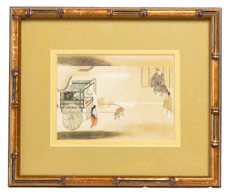 Elegant Japanese Court Scene Woodblock Print, Vintage Framed Ukiyo-e Style Artwork