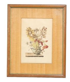 Antique Botanical Still Life Engraving of Sunflowers & Wildflowers, Print