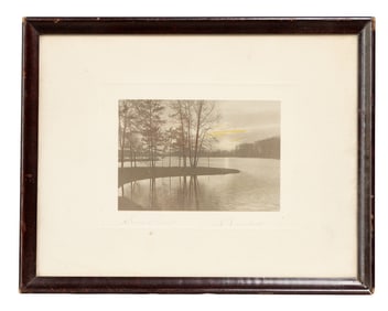 20th Century Lake Landscape Photographic Print with Trees at Sunset, Signed in Pencil