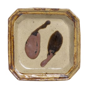 Studio Pottery Octagonal Dish with Abstract Slip Decoration, Signed “Tot. S”