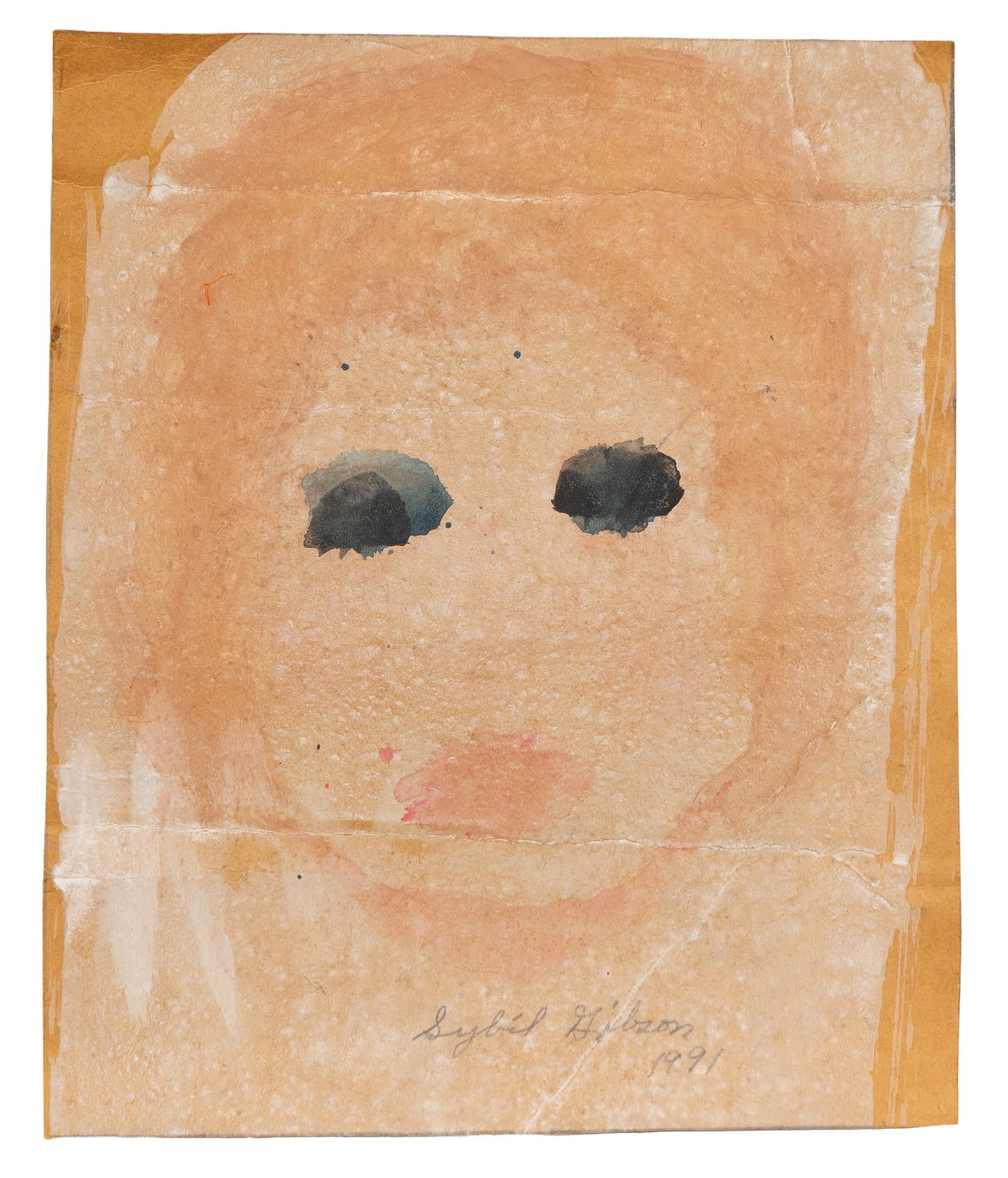 Sybil Deyarmon Gibson (1908-1995) Watercolor Face Study on Brown Paper – Outsider Folk Art (1 of 3)