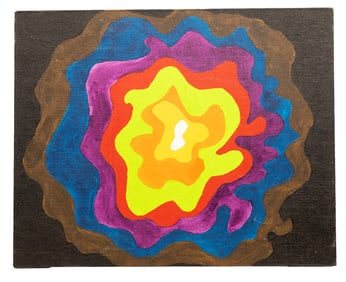 Psychedelic Radiating Color-Field Painting Signed Dated 1970 Vintage American Modernist Abstract