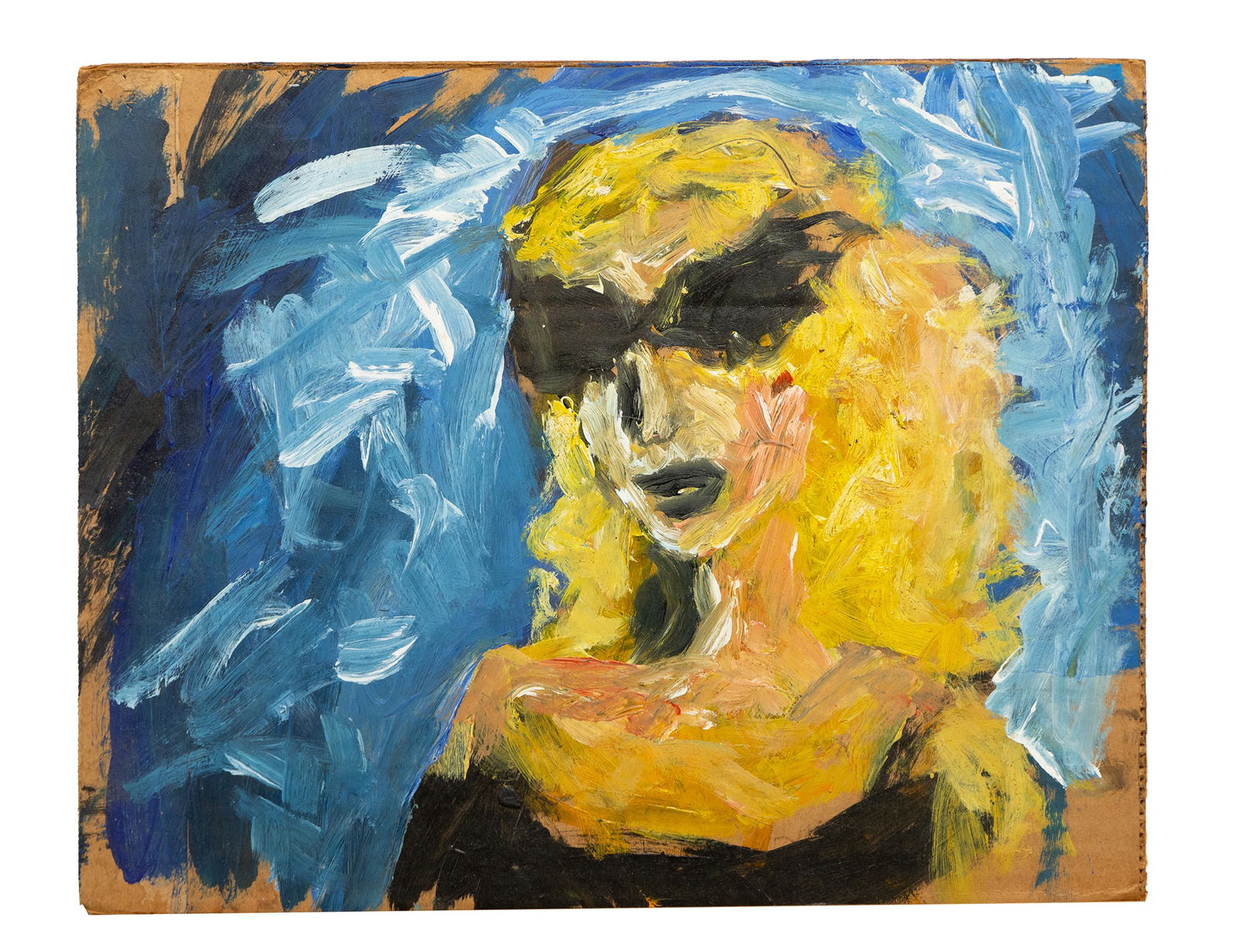 Expressive Double-Sided Outsider Art Painting on Cardboard — Abstract Blonde & Comic Panel (1 of 3)