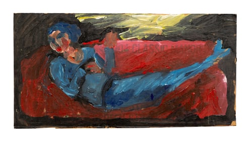 Expressive Vintage Reclining Figure Painting – Bold Outsider/Expressionist Art on Board