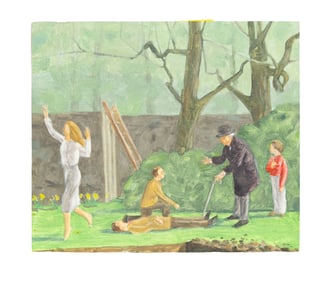 “Resurrection” Figurative Scene — Vintage Outsider/Naive Narrative Painting on Board