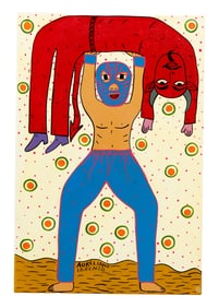 Colorful Luchador Folk Art Painting by Aureliano Lorenzo