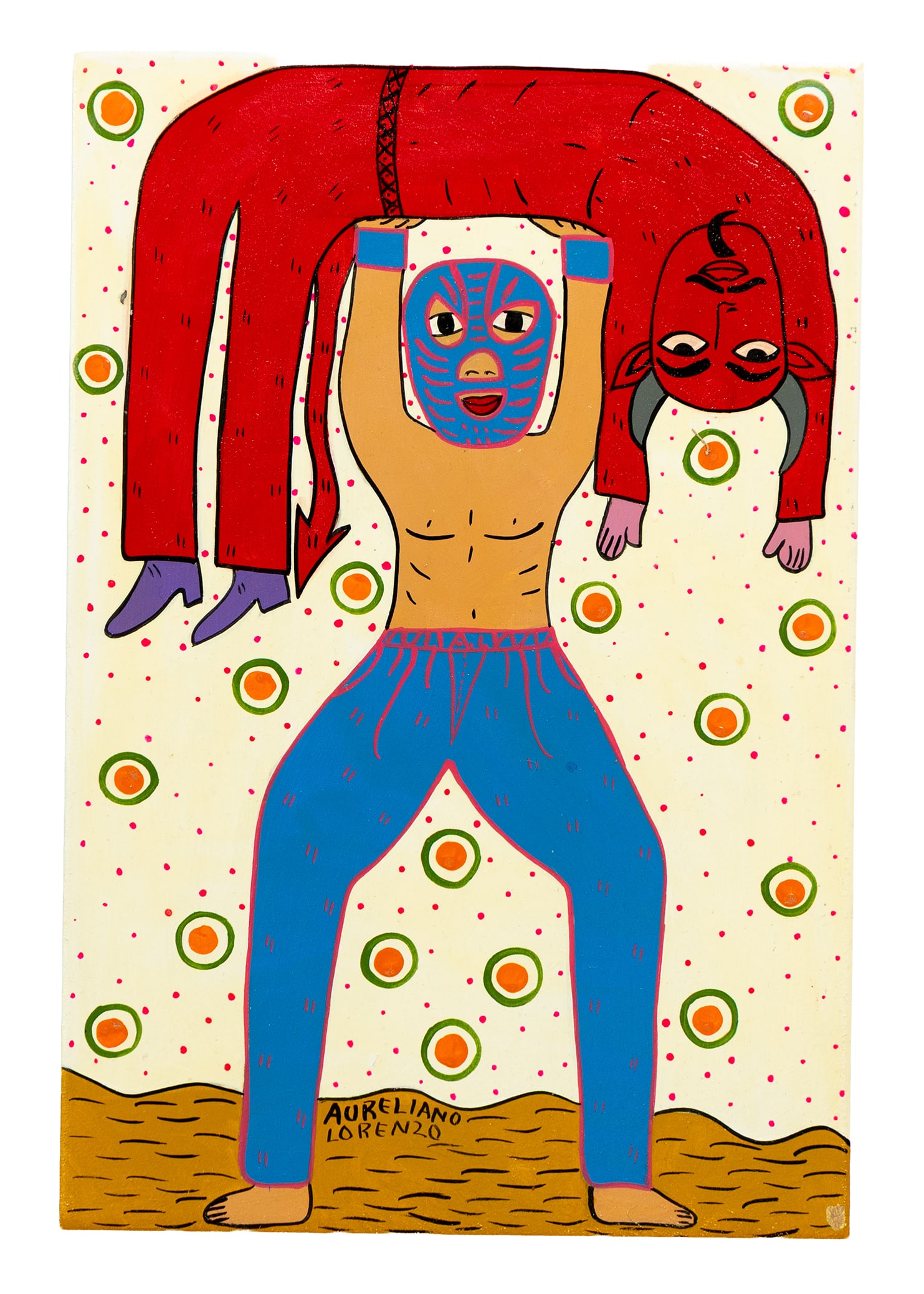 Colorful Luchador Folk Art Painting by Aureliano Lorenzo (1 of 4)