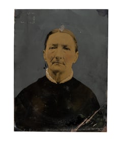 Antique Hand-Tinted Tintype Portrait of an Elderly Woman in Dark Dress