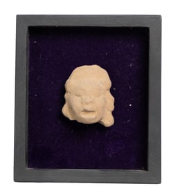 Mounted Clay Figurine Head – Primitive Hand-Formed Terracotta Face in Shadowbox Frame