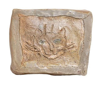 Handmade Ceramic Tile with Whimsical Cat Etching