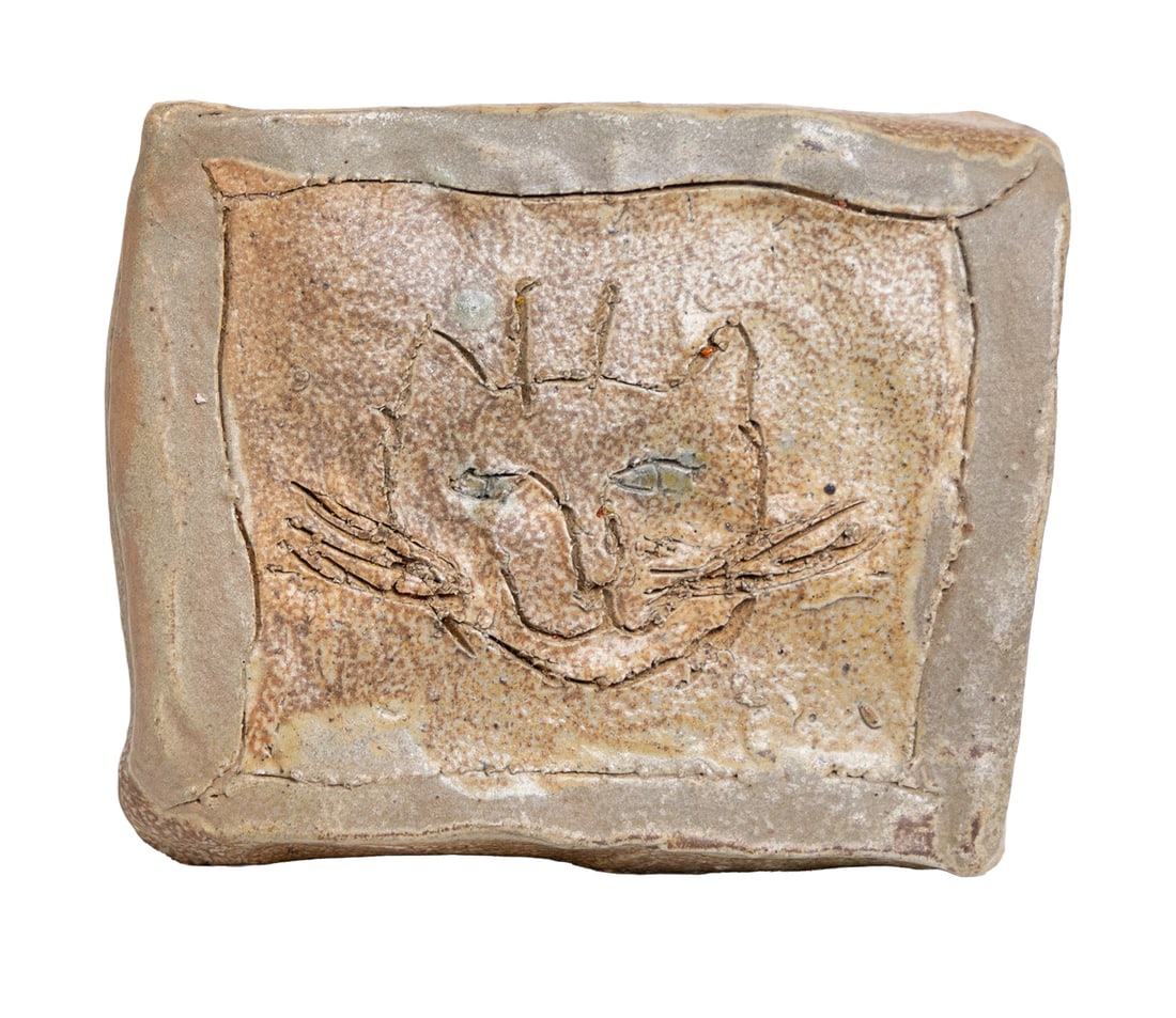 Handmade Ceramic Tile with Whimsical Cat Etching (1 of 4)