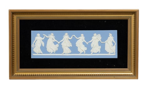 Framed Wedgwood-Style Bas-Relief Plaque of Dancing Classical Figures